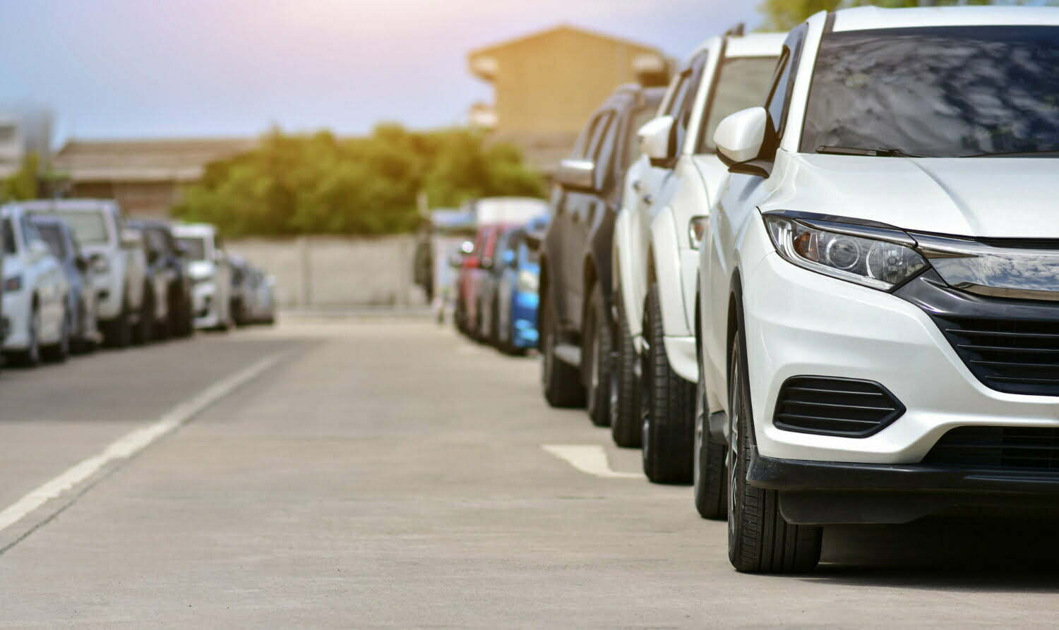 image of a line of cars parked in a parking lot